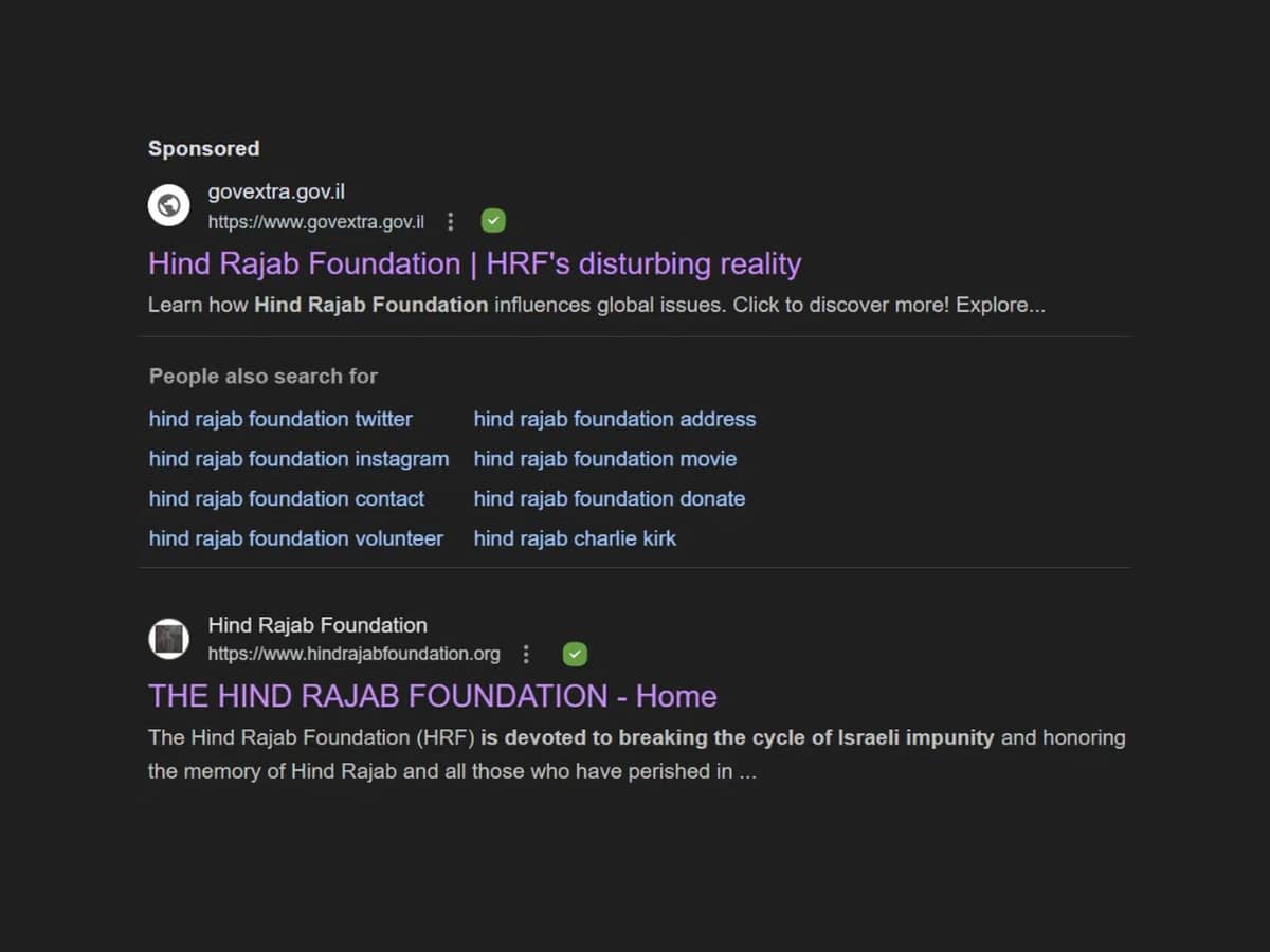 Hind Rajab Foundation targeted by Google ads on behalf of Israel
