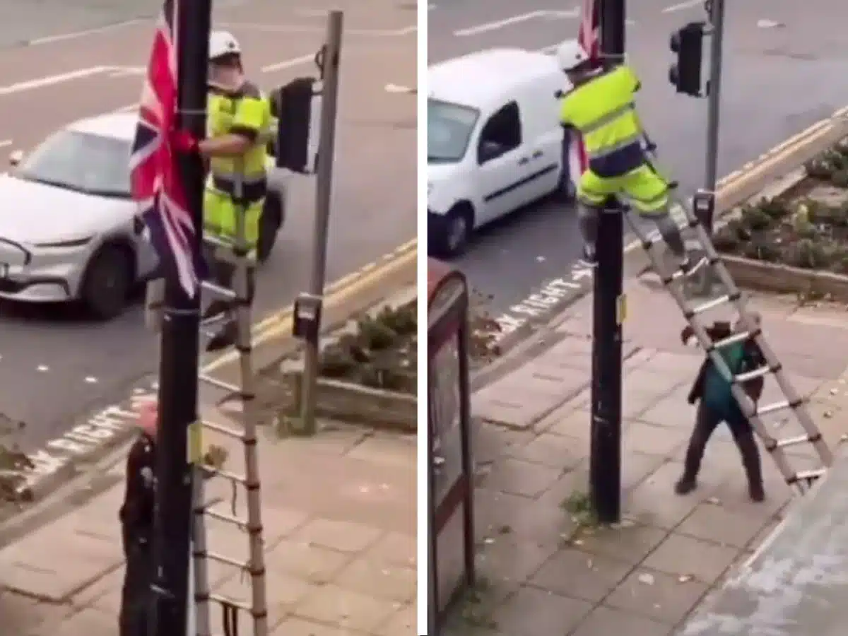 'Madness' as man on street attacks worker removing flag