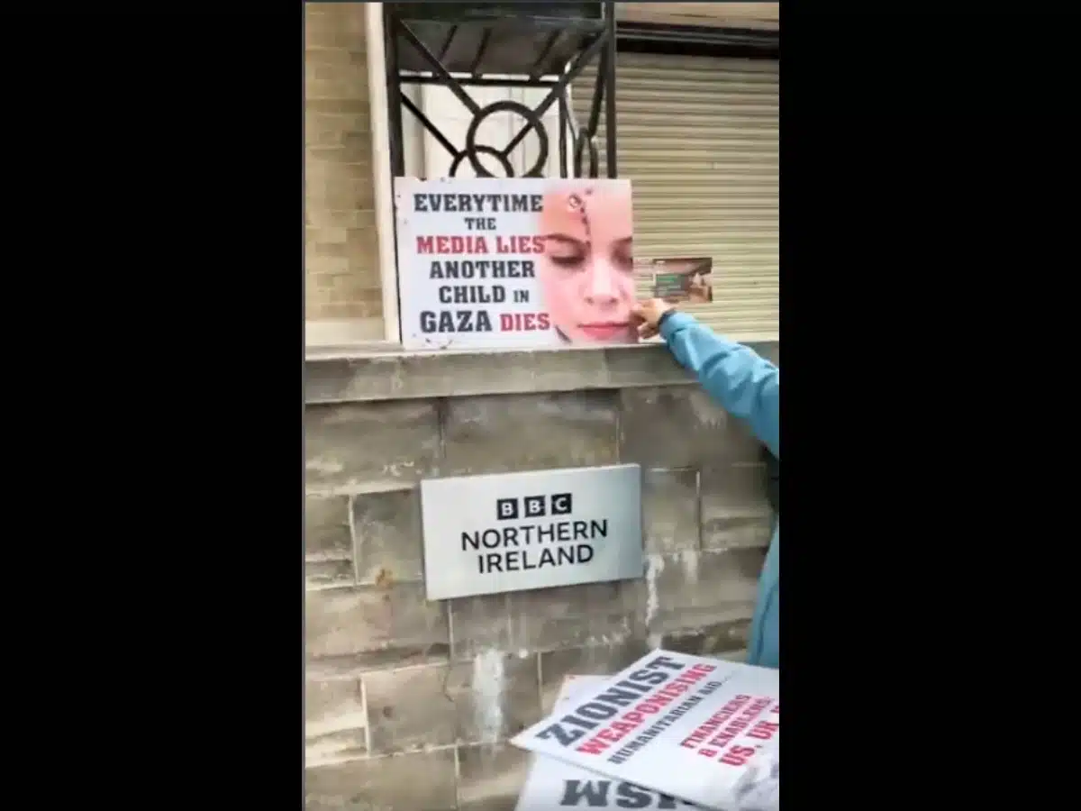 Palestine protestors attacked by racists outside BBC in Belfast