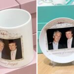 A commemorative cup and plate which have the same image of Donald Trump and Jeffry Epstein
