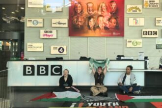 Youth Demand occupy BBC lobby to protest anti-Palestine bias