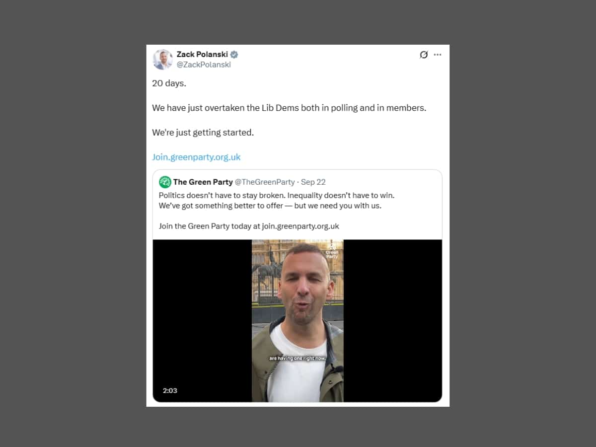 Zack Polanski said Greens are beating the Lib Dems. Is that true?