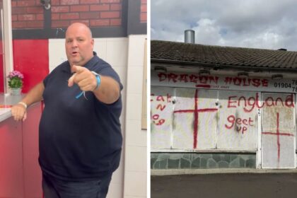 Big John visits vandalised Chinese takeaway to show support