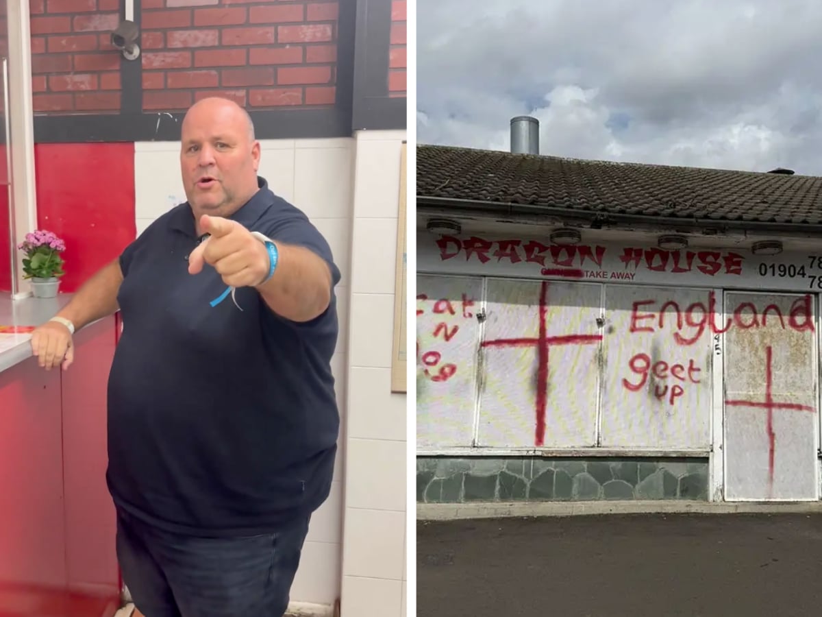 Big John visits vandalised Chinese takeaway to show support