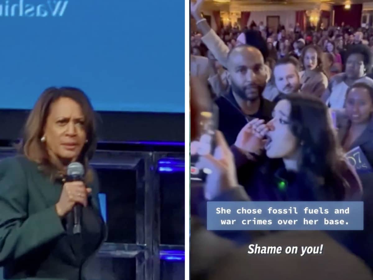 Kamala Harris seethes as heckler calls her ‘right-wing war criminal’
