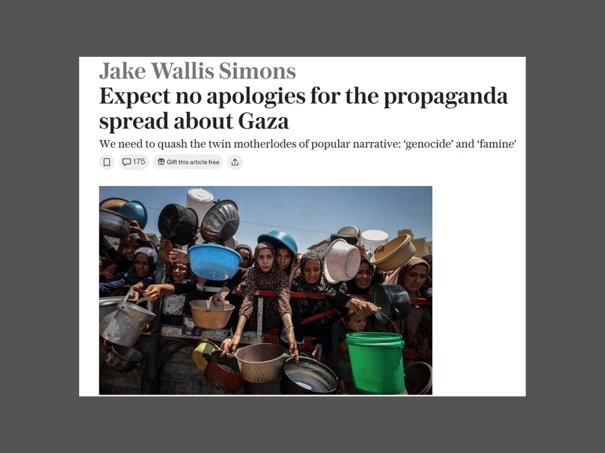 Telegraph just let Jake Wallis Simons publish genocide denial