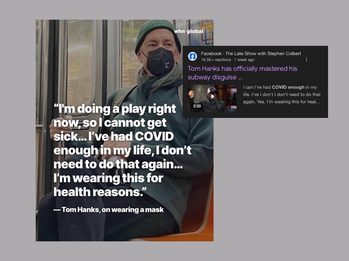 COVID whitewash over Hanks's mask admission on Colbert show