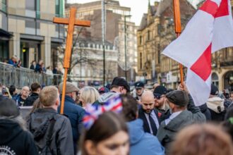 Scenes in Sheffield showed the police just bow-down to the far-right