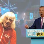Farage heckled at Reform’s Jimmy Saville-aping London launch