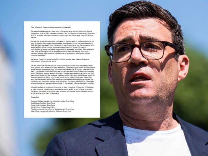 Read more about the article Greens grassroots push back: Burnham is ‘not what we stand for’